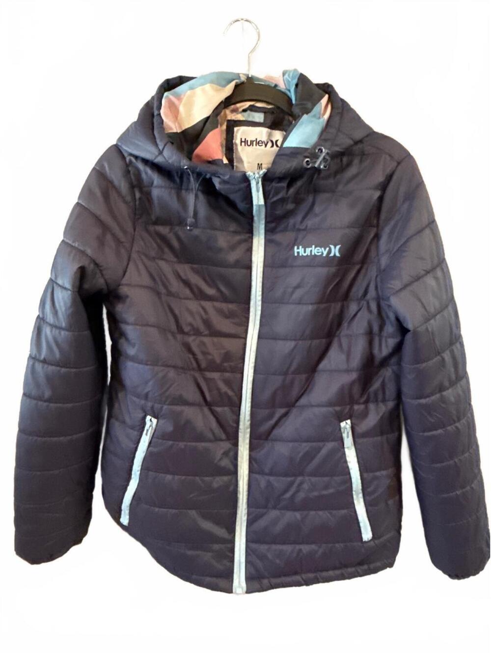 Hurley Women's Medium Navy Blue Quilted Puffer Jacket with Hood